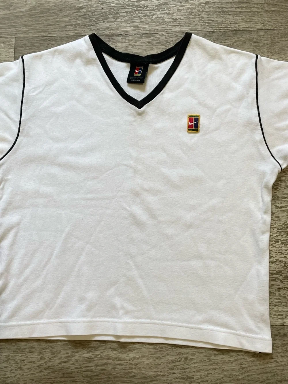 Vintage 90s Nike Court Tennis Top L(12/14) White w Black Trim - Picture 1 of 7